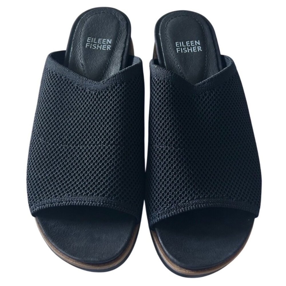 Eileen Fisher Kori Stretch Knit Slide Sandals Black Size Comfort Size 7 New